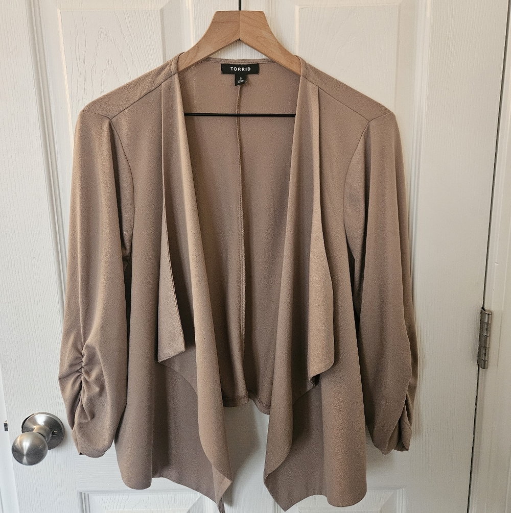 Torrid Beige Open Front Cardigan